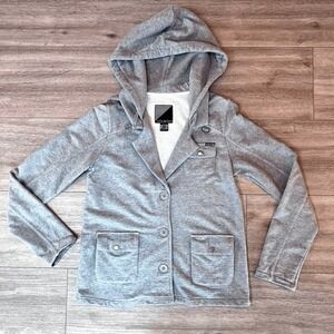 Volcom Women's Gray Button Up Cotton Hooded Jacket Large